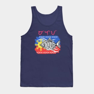 Tribal line Art Fish / Baybayin word Malaya (Freely) Tank Top